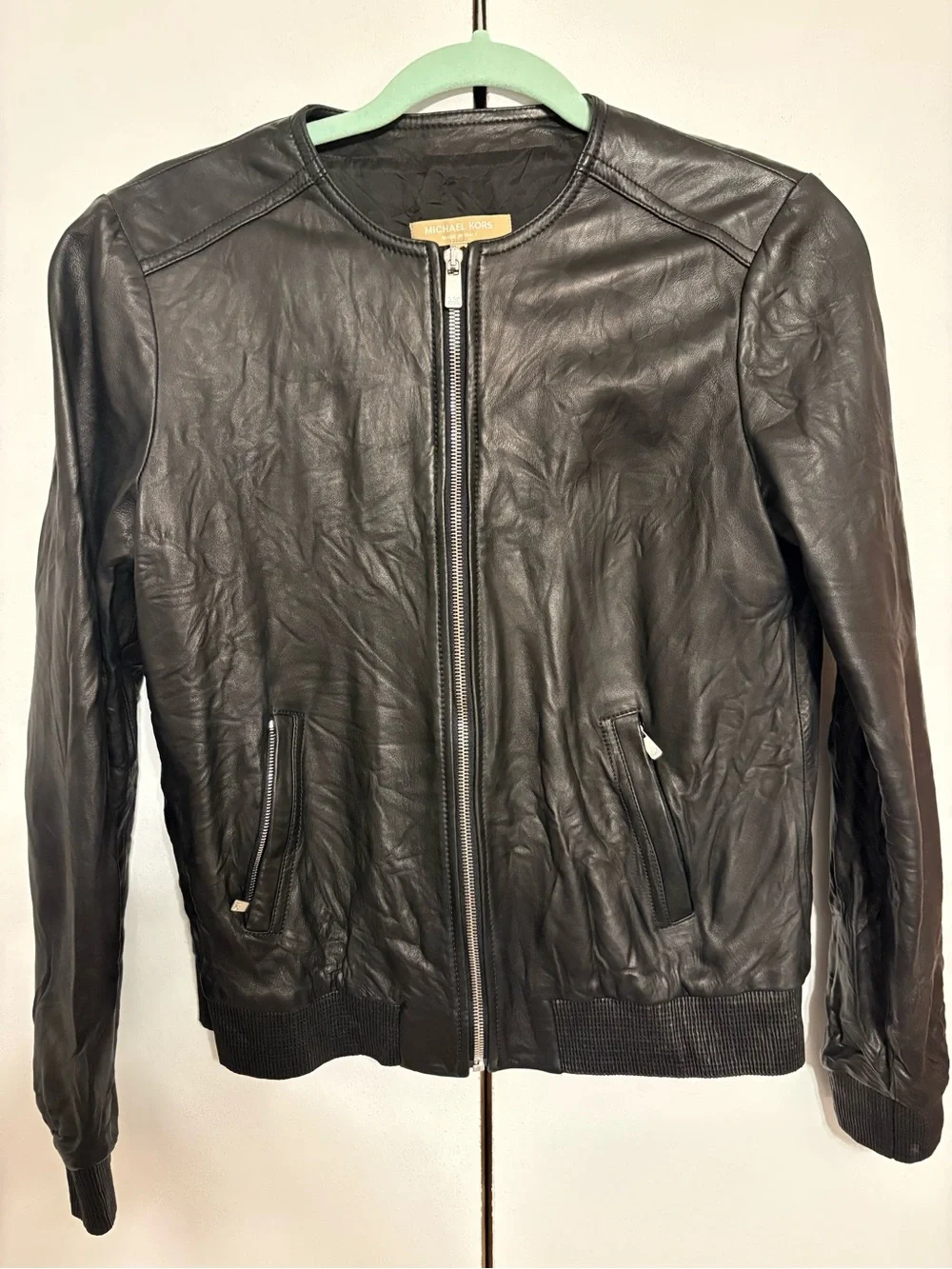 Michael Kors Collection Black Leather Bomber Jacket Made In Italy Luxury Sz 8